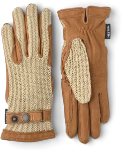 Hestra Deerskin Crochet 5-finger - Cork & Beige