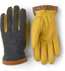 Hestra Deerskin Wool Tricot - Charcoal & Natural Yellow