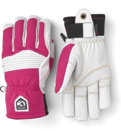 Hestra Army Leather Couloir 5-finger - Fuchsia & Offwhite